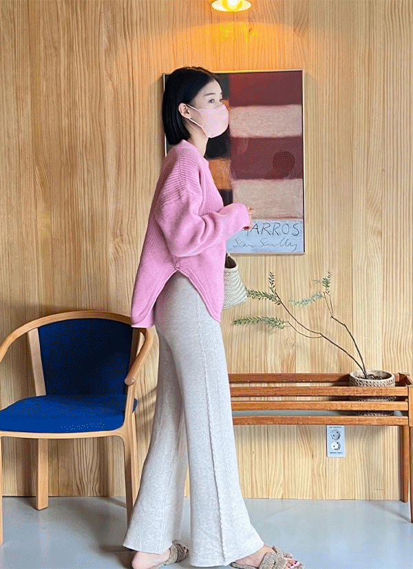 *Popular* Round Thick Slit Knitwear (Half-Gown material)